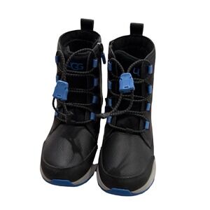 UGG Kids Boots Size 2 Boys Black Blue Waterproof Hiking Style Zip Lace Boots